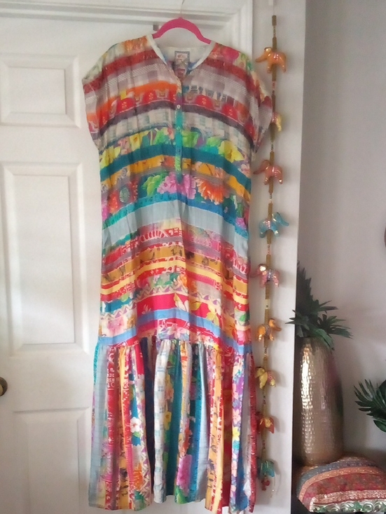 Johnny Was Dresses & Skirts - Johnny Was Multicolor Silk Maxi Dress with Turquoise and Red Accents
